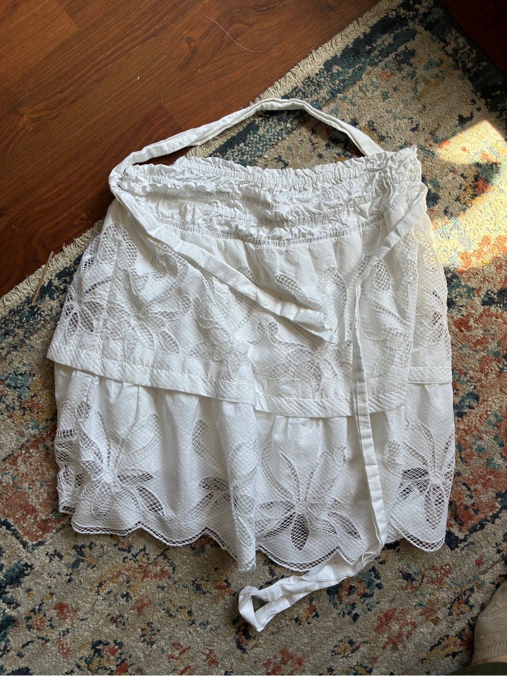 Anthropologie White Ruffled Elastic Waist Tiered Skirt